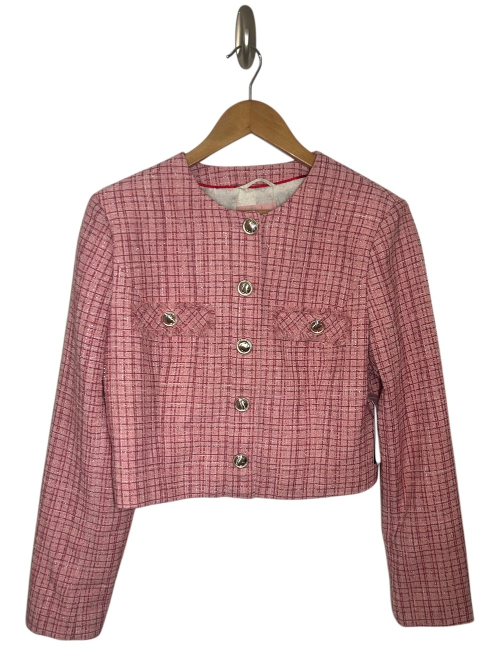 Guess Pink Tweed Cropped Blazer